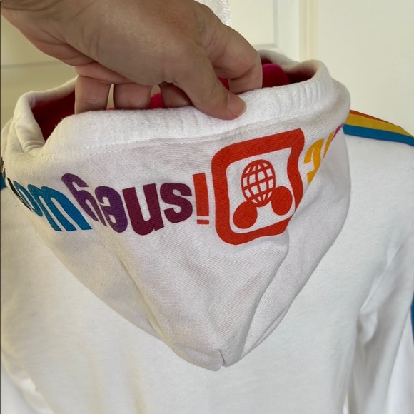 NWOT Disney World White Rainbow Stripes Hoodie Small - Picture 4 of 8